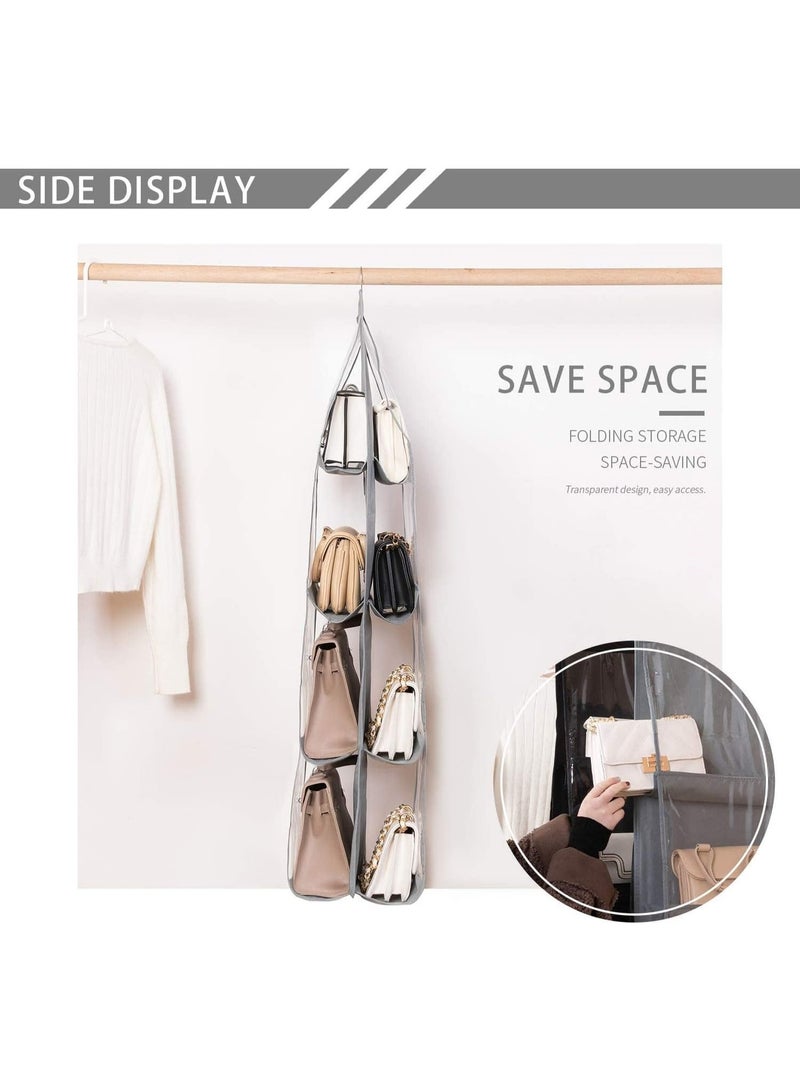 ChicAbode Hanging Closet Organizer, 2 Pcs 8 Pockets Hanging Handbag Purse Organizer, Made of Sturdy Double Layer Oxford Cloth and PVC, Foldable, Different Sizes Fit all Your Bags, Grey - Image 4